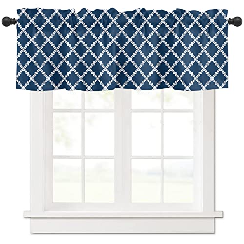 Devola Scheibengardine modern Geometrisches Muster Kurzgardine Halbtransparente Privatsphäre Fenstervorhang Kurzer Küchenvorhang Fensterdekoration Kurzstore BxH 137x45cm Blau 2 Stück von Devola