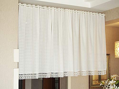 Devola Scheibengardine transparent Garn Bistrogardine Vintage Gingham Kurzgardine mit Spitzenkante Schiebevorhänge Cáfe Gardine Küchengardine BxH 150x90cm Weiß 1er Pack von Devola