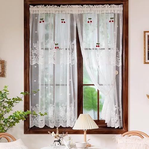 Devola Scheibengardinen Spitze Kurzgardine Landhaus Transparent Bistrogardine Blumenmuster Küchengardine Vintage Gardinen Französischer Landhausstil HxB 120x150cm Weiß 1 Stück von Devola