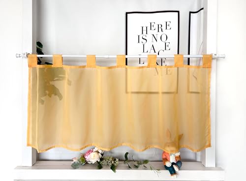 Devola Scheibengardinen Voile Kurzgardine mit Schlaufen Modern Bistrogardine Transparent Fenstervorhang Kurz Gardine Einfarbig Fenstergardinen Küche HxB 30x120cm Gelb 1 Stück von Devola