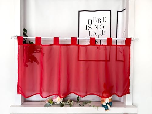 Devola Scheibengardinen Voile Kurzgardine mit Schlaufen Modern Bistrogardine Transparent Fenstervorhang Kurz Gardine Einfarbig Fenstergardinen Küche HxB 30x120cm Rot 1 Stück von Devola