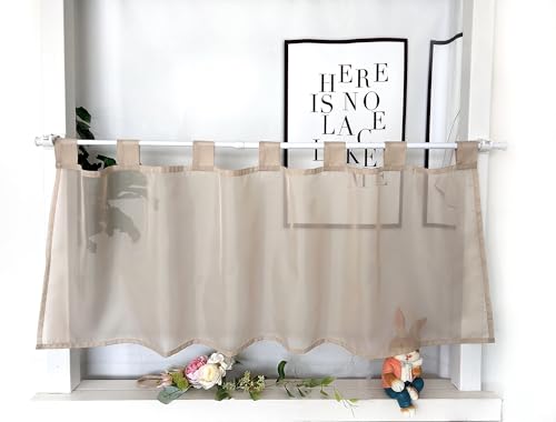 Devola Scheibengardinen Voile Kurzgardine mit Schlaufen Modern Bistrogardine Transparent Fenstervorhang Kurz Gardine Einfarbig Fenstergardinen Küche HxB 30x120cm Sand 1 Stück von Devola