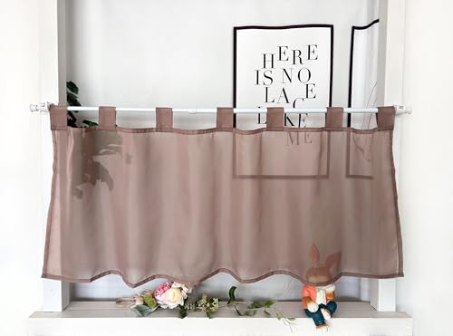 Devola Scheibengardinen Voile Kurzgardine mit Schlaufen Modern Bistrogardine Transparent Fenstervorhang Kurz Gardine Einfarbig Fenstergardinen Küche HxB 30x90cm Kaffee 1 Stück von Devola