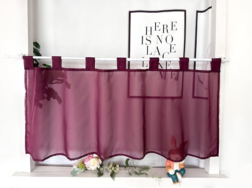 Devola Scheibengardinen Voile Kurzgardine mit Schlaufen Modern Bistrogardine Transparent Fenstervorhang Kurz Gardine Einfarbig Fenstergardinen Küche HxB 30x90cm Violett 1 Stück von Devola