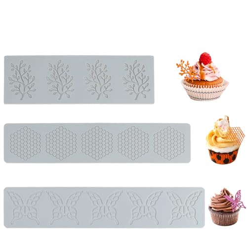 3 Stück Silikonform Blätter, 3D Patisserie Zubehör Backen Silikonformen für DIY Kuchendekoration, Fondant Spitzenform, Backform für Schokolade, Gummis, Desserts, Tortendeko, lebensmittelechtes Silikon von Dewfigs ㅤ