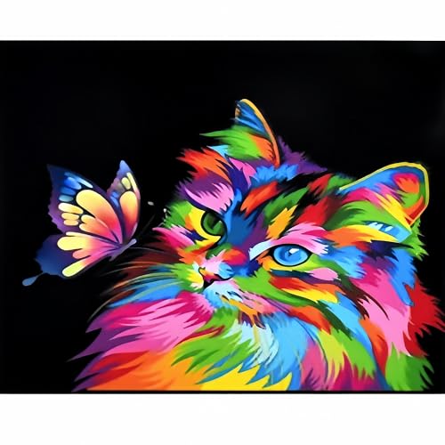 Dewocke Malen Nach Zahlen für Erwachsene und Kinder, DIY Acrylpigment-Malerei ohne Rahmen, Kreative Geschenkideen für Mädchen und Jungen - Malen Nach Zahlen Tiere Katzen mit Pinseln Acrylpigment von Dewocke