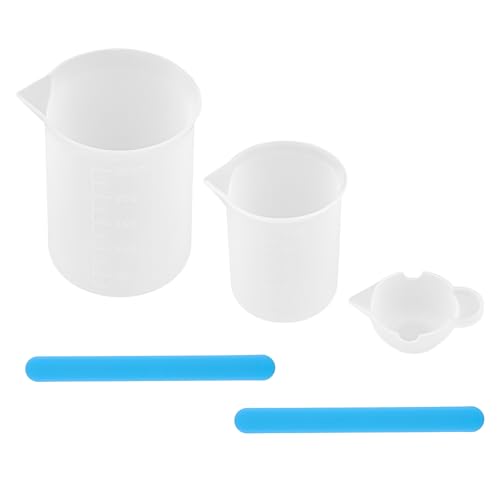 Dewocke Silikon Messbecher Set, 250 ml und 100 ml Messbecher, Mini Silikon Mixbecher, Rührstab, Silikon Mischbecher Gießpulver für Epoxidharz, Gießformen, DIY-Harz - Einfache Reinigung von Dewocke