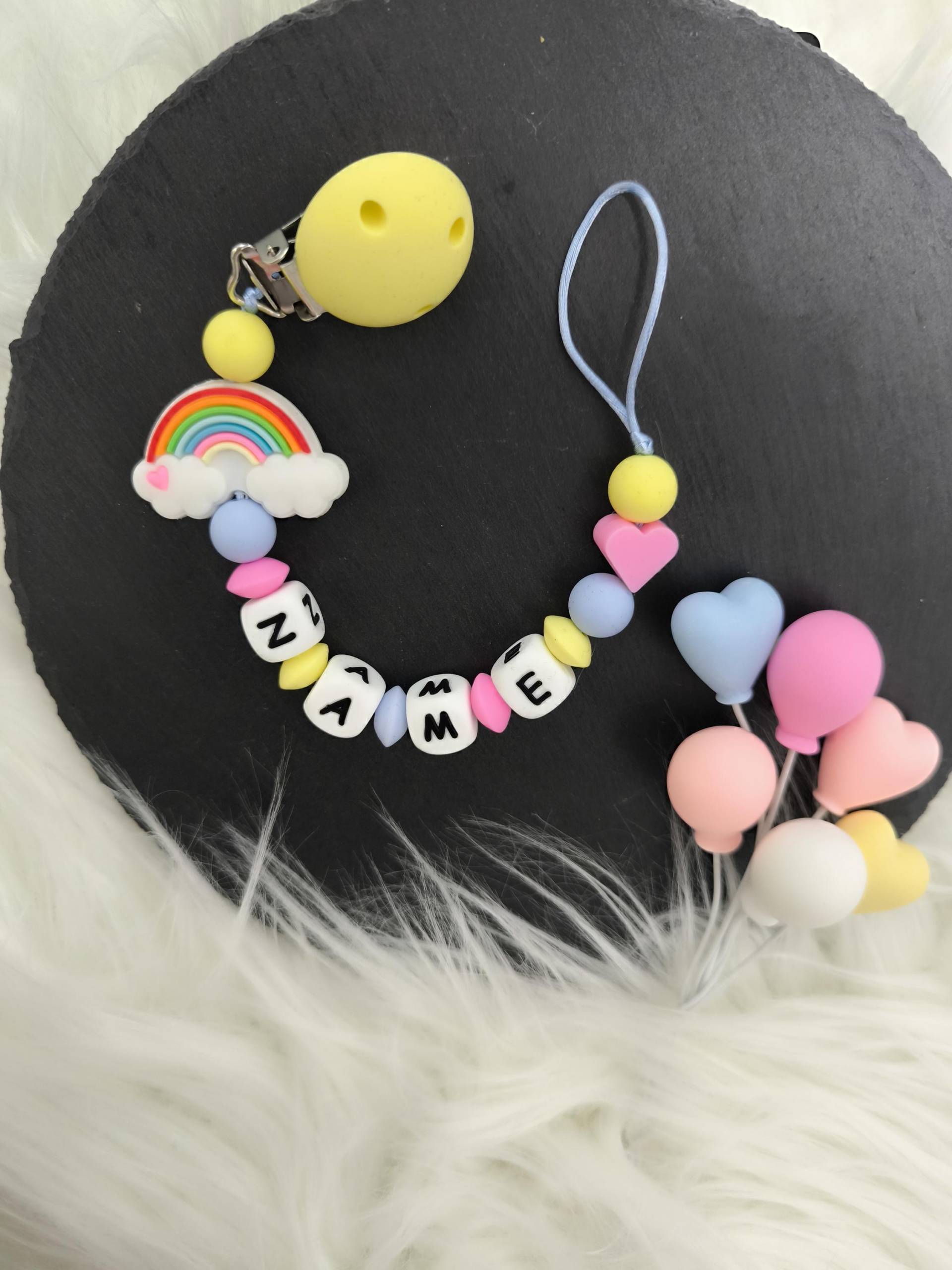 Schnullerkette " Rainbow Personalisiert Mit Namen Inkl. Geschenkbeutel Individuellem Aufdruck von Dewuna