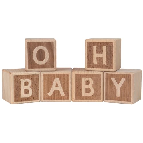 DeziWood OH BABY Schild "Little Blocks" für Babypartys, Holz-Tischdekoration, Hochzeitsdekoration, Buchstaben, Gästebuch, Andenken, 5 cm von DeziWood