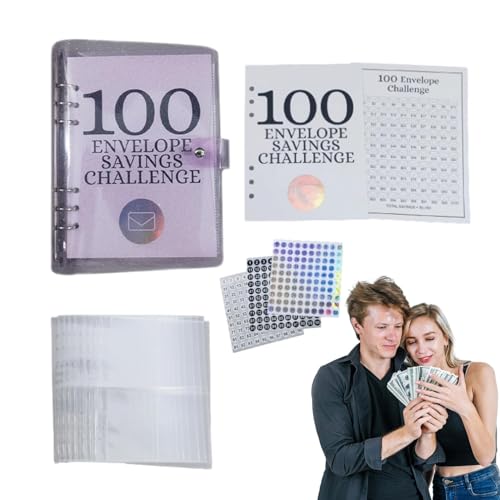 Dfstvup Geldspar-Challenge-Ordner mit 100 Umschlägen, Challenge mit 100 Umschlägen - Sparherausforderungsbuch mit Umschlägen - 100-Umschläge-Cash-Spar-Challenge, Spar-Challenge-Umschlagbuch, von Dfstvup