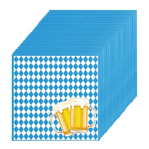 Dfstvup Oktoberfest-Dekorationen,Oktoberfest-Dekorationsset - 20-teiliges Oktoberfest-Geschirr-Set für Zusammenkünfte - Designzubehör mit blau-weißer Flagge und Karomuster bedient 20 Gäste beim von Dfstvup