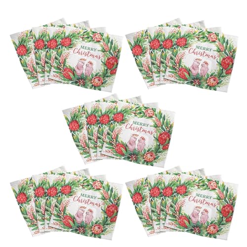 Dfstvup Weihnachts-Cocktailservietten,Weihnachtsservietten, 20x dekorative Partyservietten Merry Christmas Dessert Papierservietten, Rot-grüner Kranz, Weihnachts-Gästeservietten, von Dfstvup