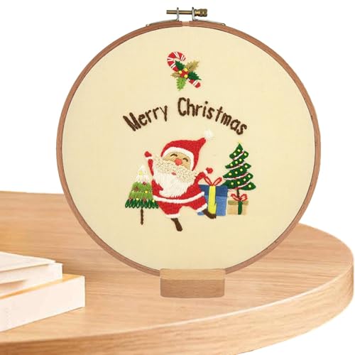 Dfstvup Weihnachts-Stickset, Stickset für Anfänger | Weihnachtsmann-Elch-Weihnachts-Sticksets, gestempeltes Stickset - Handstickzubehör, Anfänger-Stickset für Erwachsene von Dfstvup