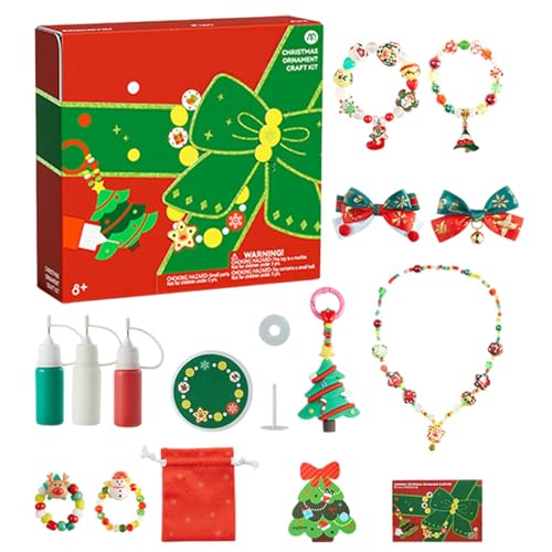 Dfstvup Weihnachtsschmuckset, Weihnachtsarmband-Herstellungsset | Perlenarmbänder Schmuckherstellungssets,Zubehör für Feiertagspartys, Kinderarmband-Ring-Haarspangen-Set für Anziehpartys von Dfstvup