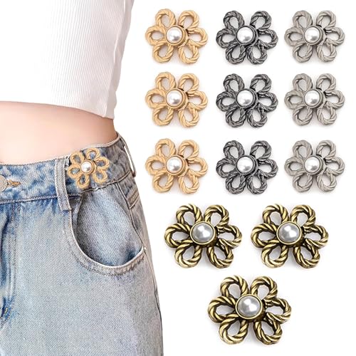 Dfuqanb 12 Stücke Knöpfe Hosen Enger Machen, Hosenknöpfe Zum Stecken, Hose Enger Machen Clip, Hosen Knopf Spanner Fastener, Perlen Blumen Einsteller, zum Einstellen von Hosen, Röcken, Kleidern von Dfuqanb