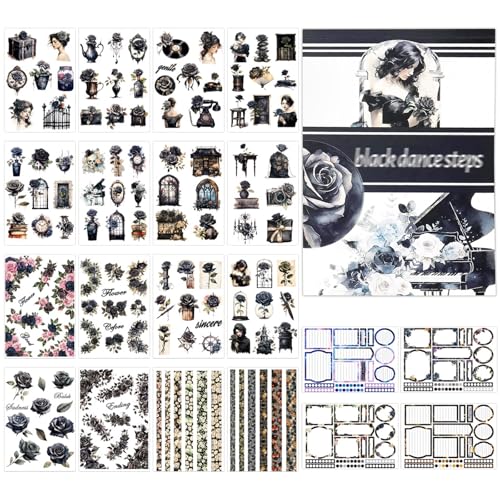 Dfuqanb 20pcs Scrapbook Sticker, Ästhetische Aufkleber für Scrapbooking, Scrapbook Zubehör Gothic Stickers Aesthetic, Vorgestanzt Durchsichtig Aufkleber und Papiere, für Scrapbooking von Dfuqanb