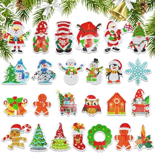 Dfuqanb 25 Stück Diamond Painting kinder, 5D Diamond Painting Weihnachten, Weihnachten Diamond Painting Anhänger, Diamond Painting Weihnachten, für Weihnachtsdeko Weihnachtsbaum Fenster Hängend von Dfuqanb