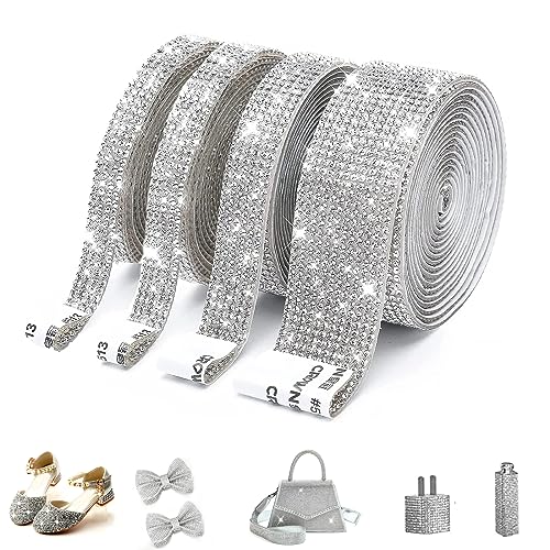 Dfuqanb 4 Rollen Silber Strassband Deko, Selbstklebend kristall, Diamantband, Strass Diamant Band, Strasssteine Band Glitzersteine, Glitzerband, für Hochzeit Geburtstag Dekoration Basteln von Dfuqanb