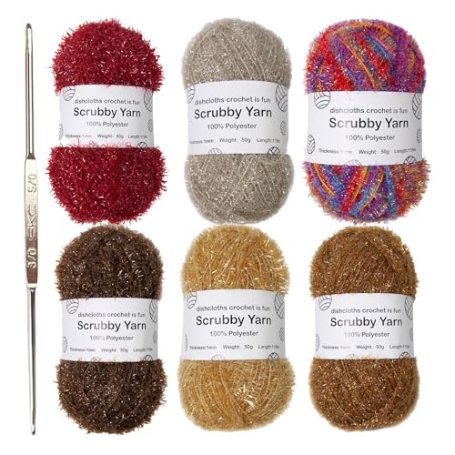 6 Rollen Scrubby-Garn, Häkelgarn-Set, 100 % Polyester-Garn zum Häkeln, Multipack-Starter-Set, luxuriöses Regenbogen-Wollgarn, auffällig und lebendig für Strick- und Häkelprojekte von Dgayaeic