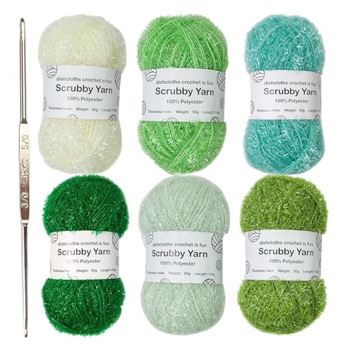 6 Rollen Scrubby-Garn, Häkelgarn-Set, 100 % Polyester-Garn zum Häkeln, Multipack-Starter-Set, luxuriöses Regenbogen-Wollgarn, auffällig und lebendig für Strick- und Häkelprojekte von Dgayaeic