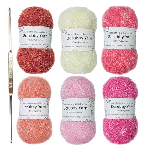 6 Rollen Scrubby-Garn, Häkelgarn-Set, 100 % Polyester-Garn zum Häkeln, Multipack-Starter-Set, luxuriöses Regenbogen-Wollgarn, auffällig und lebendig für Strick- und Häkelprojekte von Dgayaeic