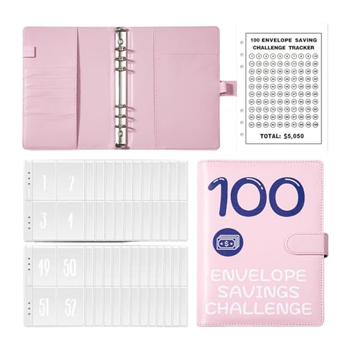 Dgayaeic 100-Umschläge-Challenge-Ordner,100-Umschläge-Challenge - Geldspar-Ordner mit Bargeldfüllung, Umschläge, Ordner - Binder Savings Challenge, tragbares Bargeldbudget mit Geldumschlägen für von Dgayaeic