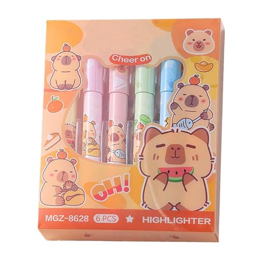 Dgayaeic Cute Textmarker | Aesthetic Highlighter Pen - Keilspitze, Cute Capybara Pastell Fluoreszierende Marker Stifte 6er Set für Schüler Schulbedarf von Dgayaeic