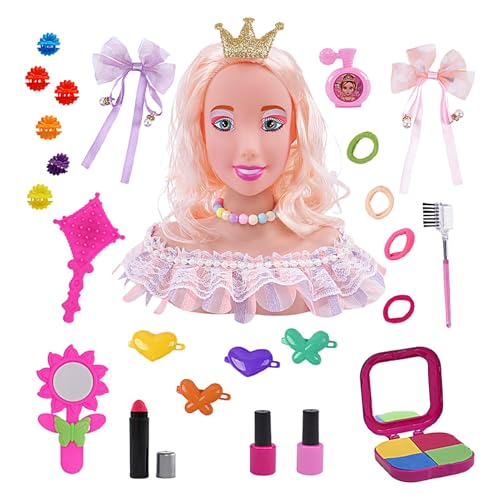 Dgayaeic Make-up-Puppenkopf für Mädchen, Make-up-Spielset-Puppe | Puppenkopf-Haar-Styling-Make-up-Spielzeug, 28-teiliges Set - Puppenkopf-Haar-Styling-Make-up-Halbkörper-Spielzeugset, zum Geburtstag von Dgayaeic