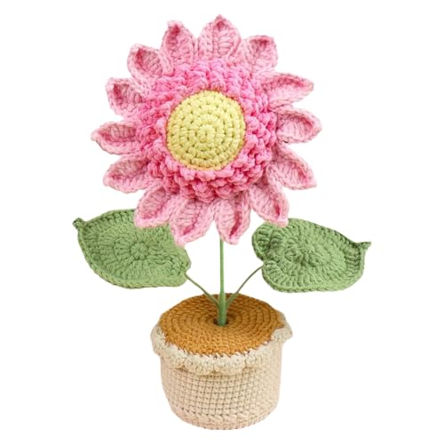 Häkelblumen, handgefertigte künstliche Topfpflanze, Desktop-Dekoration, 25 cm, gehäkelte Sonnenblumen-Ornament, Tisch-Sonnenblumen-Herzstück, handgefertigt und einzigartiges Design, perfekte Größe für von Dgayaeic