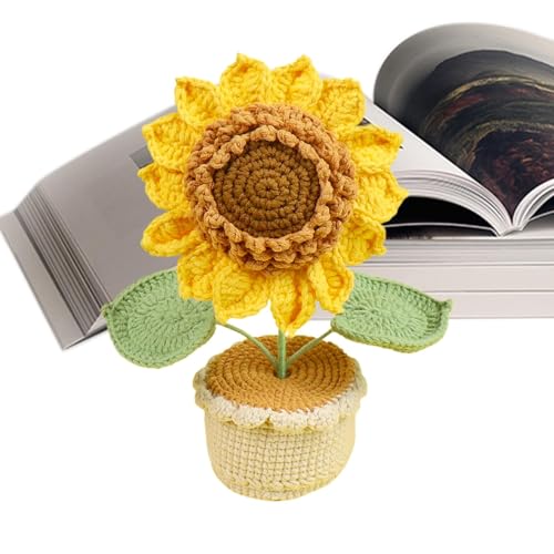 Häkelblumen, handgefertigte künstliche Topfpflanze, Desktop-Dekoration, 25 cm, gehäkelte Sonnenblumen-Ornament, Tisch-Sonnenblumen-Herzstück, handgefertigt und einzigartiges Design, perfekte Größe für von Dgayaeic