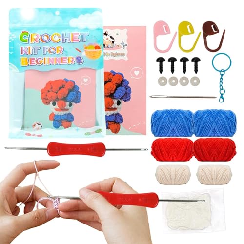 Häkelset für Anfänger, Häkelpuppen-Set für Kinder, Puppen-Stricksets mit einfachem, buntem Garn mit Schritt-für-Schritt-Video-Tutorials, komplettes Set mit allen Materialien, Geschenk für Kinder und von Dgayaeic