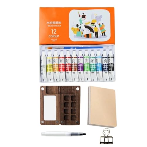 Tragbares Aquarell-Set mit Clip und Wasserstift, Reise-Malpalette, niedliches Reisefarben-Set mit 8 Fächern, Holzpalettenbox, Taschenkünstler, Aquarell-Palette, Geschenk für Künstler und Malliebhaber von Dgayaeic