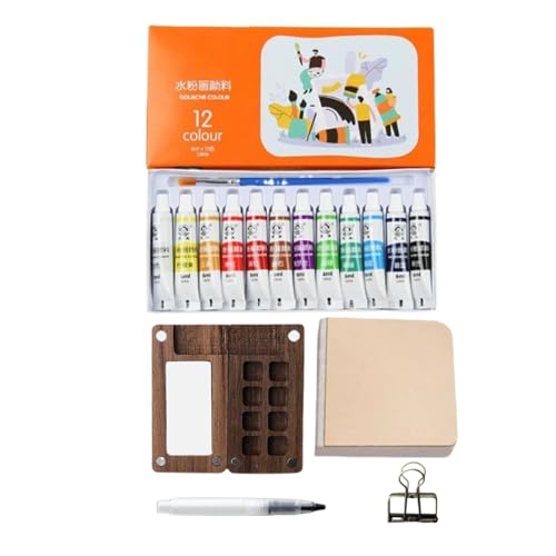 Tragbares Aquarell-Set mit Clip und Wasserstift, Reise-Malpalette, niedliches Reisefarben-Set mit 8 Fächern, Holzpalettenbox, Taschenkünstler, Aquarell-Palette, Geschenk für Künstler und Malliebhaber von Dgayaeic