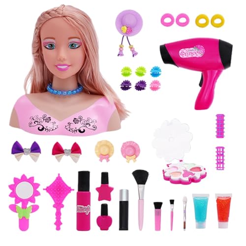 Dgkdek Haarstyling-Puppe, Haarstyling-Puppenkopf für Mädchen,Head Makeup Pretend Play Beauty-Set - Exquisites Styling-Puppen-Spielset, Styling-Kopf und Zubehör für Geburtstag, Ostern von Dgkdek