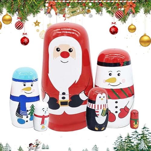 Nistpuppen Weihnachtsschneemann, Handgefertigte Nistpuppen Aus , Verschachtelte Puppe Mit Weihnachtsmann, Details Sind Pigmentiert Und Verblassen Nicht 4,1 Cm/6,8 Cm/10 Cm/16 Cm Für Zuhause, Couch von Dgkdek