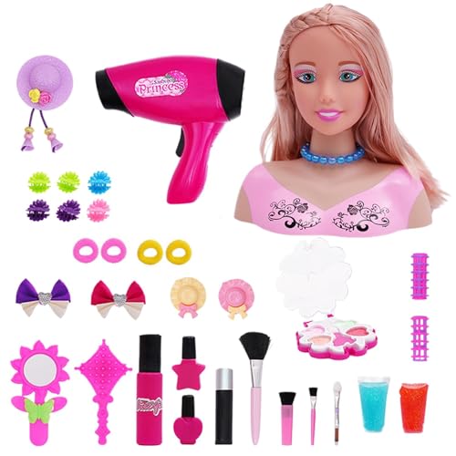 Puppenkopf-Make-up-Set, Haarstyling-Puppe, Übungsspiel, Schönheit, Kopf hat weiches, leicht zu stylendes Haar, sicher und ungiftig, 20,5 cm, für Kinder von Dgkdek