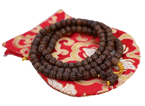 Dharmaobjects Tibetische buddhistische Meditation 108 Perlen echte gehämmerte Mala für Mitgefühl Rudraksha von DharmaObjects