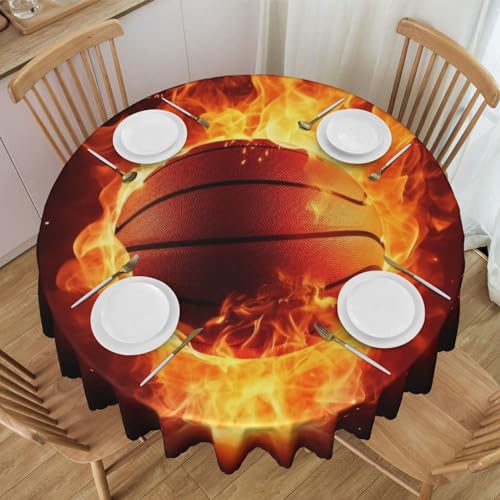 Dhnblqdp Runde Tischdecke, Basketball auf Feuer, Flamme – 152,4 cm, abwischbar, wasserdicht, Polyester-Tischdecke, dekorative Tischdecke für Esszimmer, Küche, Hochzeit, Partys von Dhnblqdp