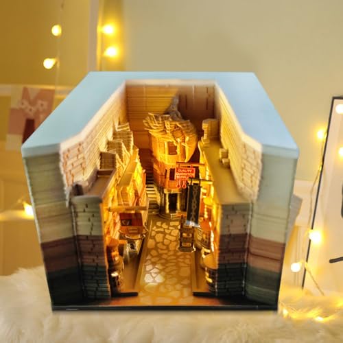 Dhqkqg 3D Kalender, 3D Notizblock 2025 mit Glasklarem Anzeigebox,Abreißkalender-Skulptur,Tischkalender-Notizblock mit Licht,Kreativer Tischkalender DIY-Notizen Papierskulptur (Gold Gasse mit Licht) von Dhqkqg