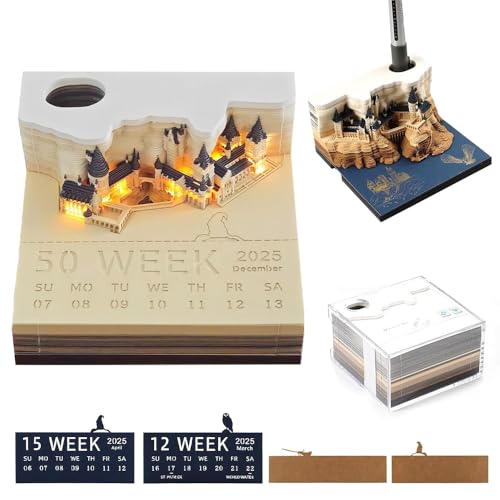 Dhqkqg 3D Kalender 2025, 3D Kalender Abreißen 2025, 3D-Notizblock, Tischkalender-Notizblock mit Licht, 3D Notizblock, 3d Art Kalender, 150 Blätter, 9 x 9 x 5 cm, Papierhandwerk in der Schule von Dhqkqg