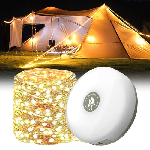 Dhqkqg Camping Lichterkette Aufrollbar, 10m Camping Lichterkette, USB Wiederaufladbare Campinglampe, Wasserdichte Tragbare Verstaubare Lichterkette für Den Außenbereich, Camping, Garten, Warmes Licht von Dhqkqg