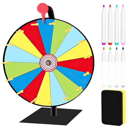 Dhqkqg Glücksrad zum Drehen, Glücksrad Spielzeug, Glücksrad Spielzeug mit Radiergummi und 8pcs Markierstift, Preisrad Spielzeug, 12 Zoll 15 Slots Spinning Prize Wheel, Für Party, Karneval, Neujahr von Dhqkqg