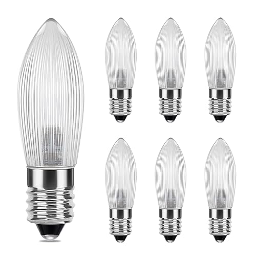 DiCUNO E10 LED Riffelkerze, 7x Spitzkerze für Schwibbogen, LED Ersatzbirne 0.2W ersatz 1W Topkerze, warmweiß 2300K, 5-55V, für Lichterbogen, Adventsleuchter, Lichterkette von DiCUNO