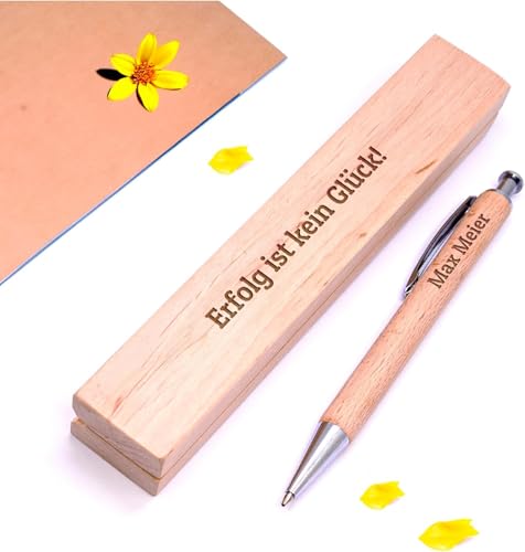 Diamandi Holz-Kugelschreiber mit Gravur inkl. Etui - Personalisiert mit Name oder Spruch - Holz Stift als Geschenk-Idee zur bestandenen Prüfung, Schulabschluss, Geburtstag (Holzstift-Erfolg) von Diamandi