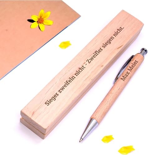 Diamandi Holz-Kugelschreiber mit Gravur inkl. Etui - Personalisiert mit Name oder Spruch - Holz Stift als Geschenk-Idee zur bestandenen Prüfung, Schulabschluss, Geburtstag (Holzstift-Sieger) von Diamandi