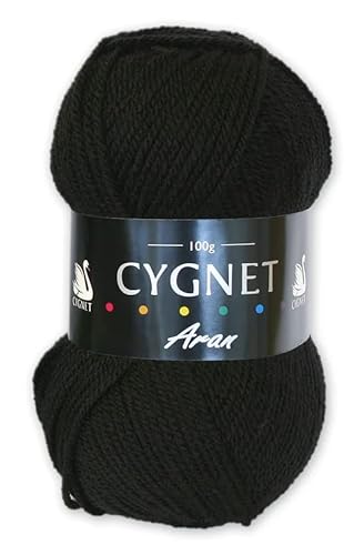 Cygnet Arun Strickgarn/Wolle – 100 g Acryl Häkelstrickball – 24 Farbtöne (schwarz – 217) von Diamante Crafts