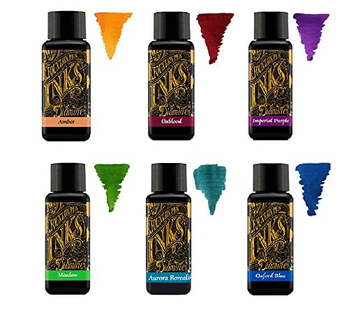 Diamine Tinte für Füllfederhalter, 30 ml, Farbpalette, 6 x Flaschen – Amber, Oxblood, Imperial Purple, Aurora Borealis, Oxford Blue, Meadow von Diamine