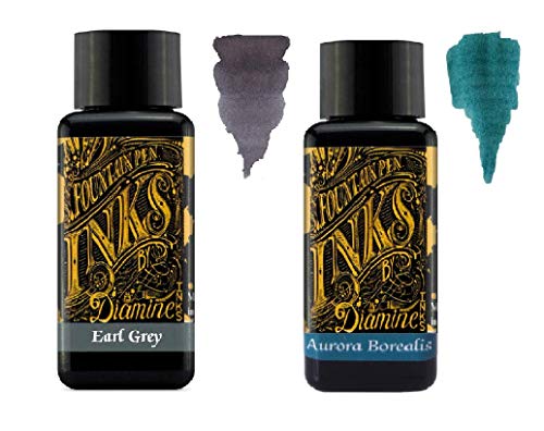 Diamine Tinte für Füllfederhalter, 30 ml, 2 x Flaschen – Earl Grey & Aurora Borealis von Diamine