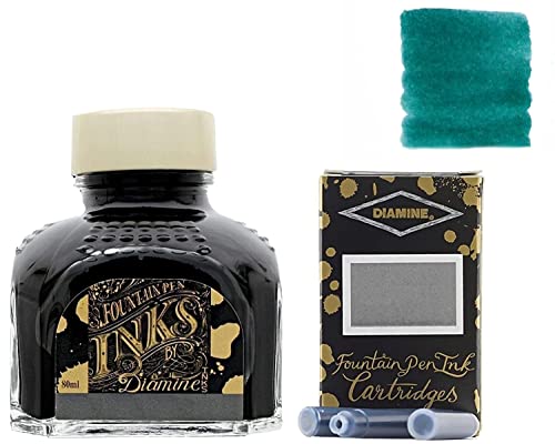 Diamine Tintenfass für Füllfederhalter, 80 ml, Blaugrün + 18 Stück von Diamine