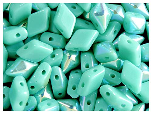 DiamonDuo Beads 30stk Tschechische gepresste Glasperlen in Form eines Diamanten Größe 5x8mm mit Zwei Löchern, Opaque Turquoise AB von DiamonDuo Beads